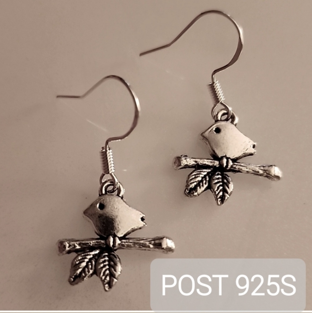 Bird on Branch Earrings 925S Post EB